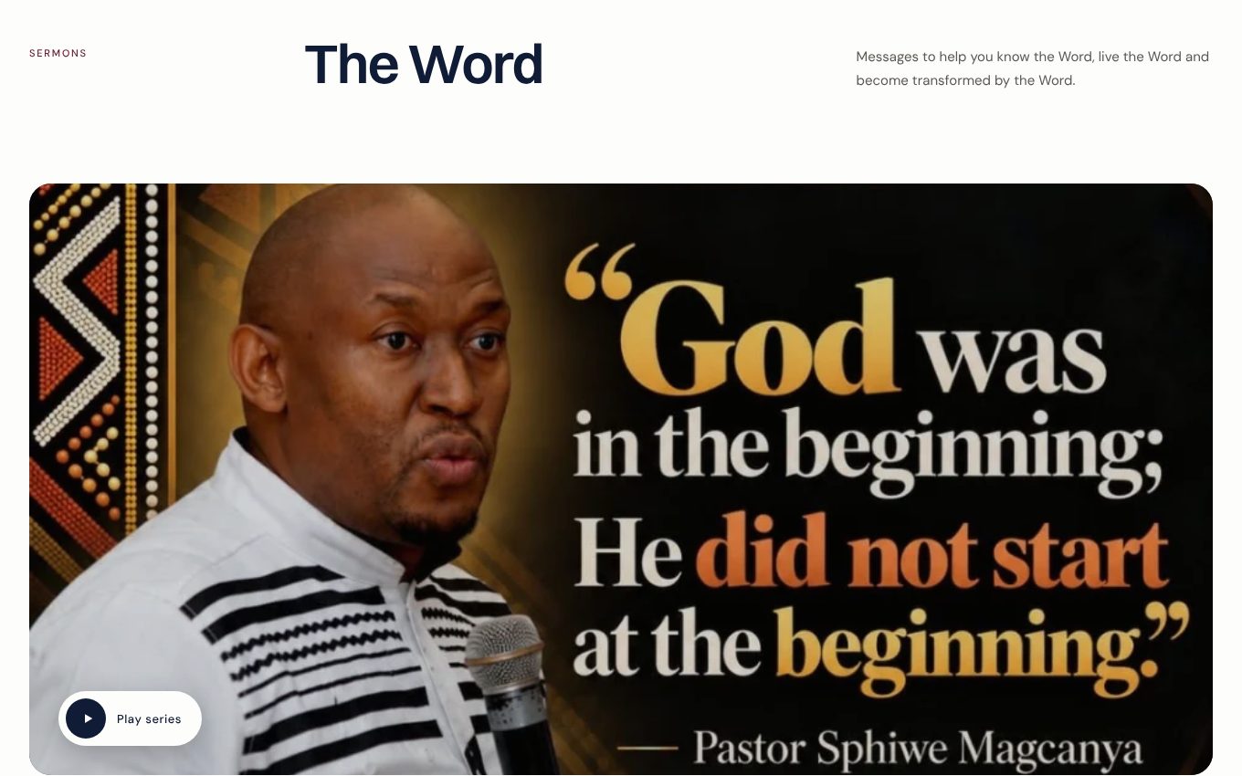 The Sermons section of the His Word Christian Centre website, built by NdimaTech