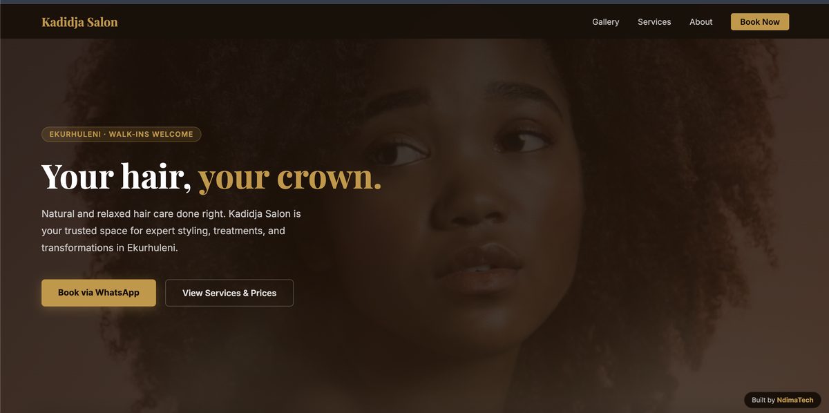 Sample salon website concept designed by NdimaTech